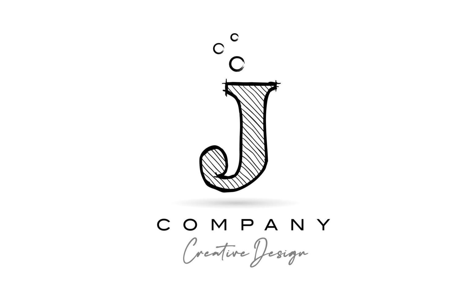 j svart vit alfabet brev logotyp ikon med tecknad stil. kreativ tecknad serie mall för företag och företag vektor
