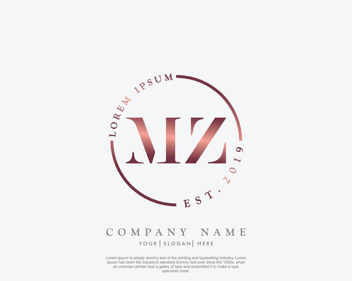 anfängliches mz feminines logo schönheitsmonogramm und elegantes logodesign, handschriftlogo der ersten unterschrift, hochzeit, mode, blumen und botanik mit kreativer vorlage vektor