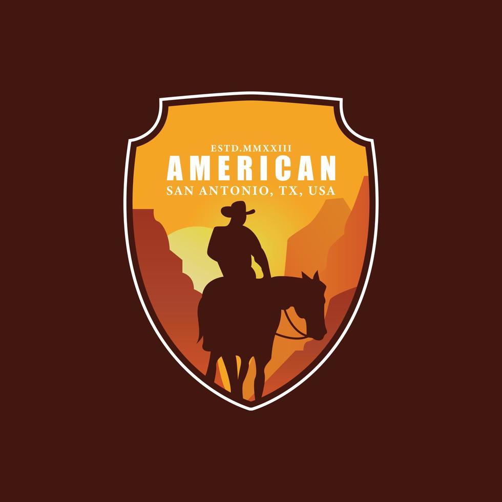 årgång amerikan cowboy logotyp bricka vektor