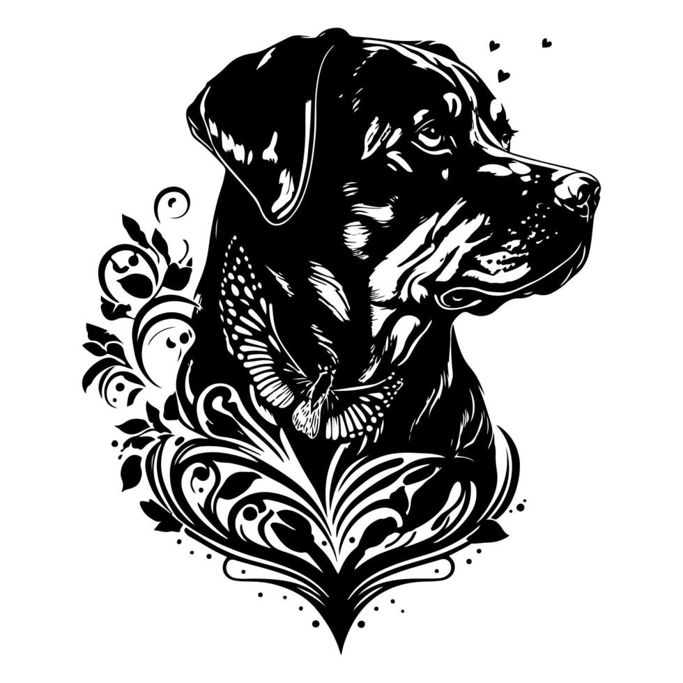 dekoratives Rottweiler-Hundeporträt. dekorative illustration für logo, emblem, zeichen, stickerei, typenschild, sublimation. vektor