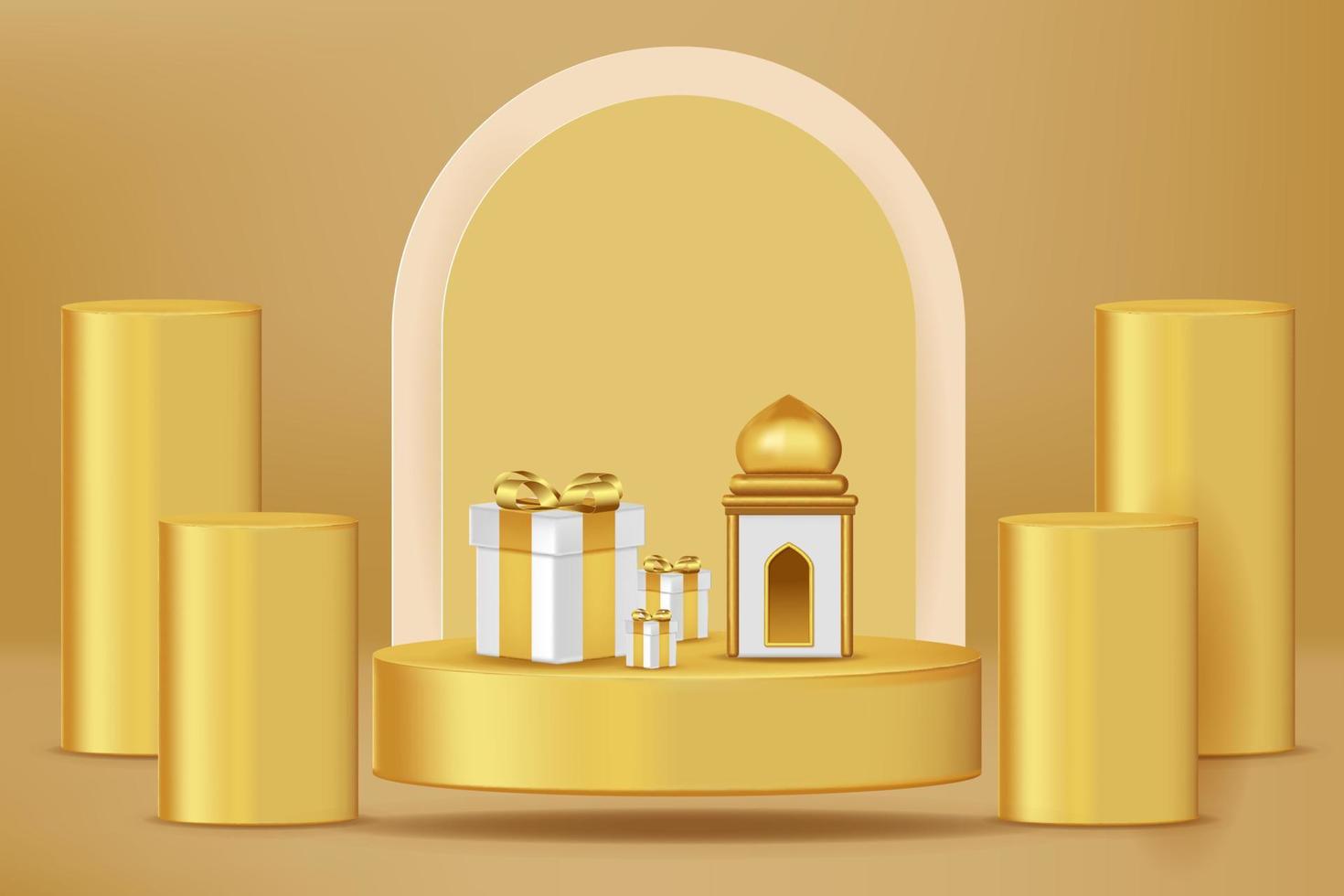 realistisk 3d islamic firande med islamic prydnad och produkt podium. vektor 3d illustration