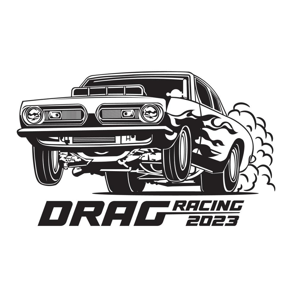 Drag Racing Car Vector Illustration, perfekt für T-Shirt-Design und Rennwettbewerb-Logo-Design