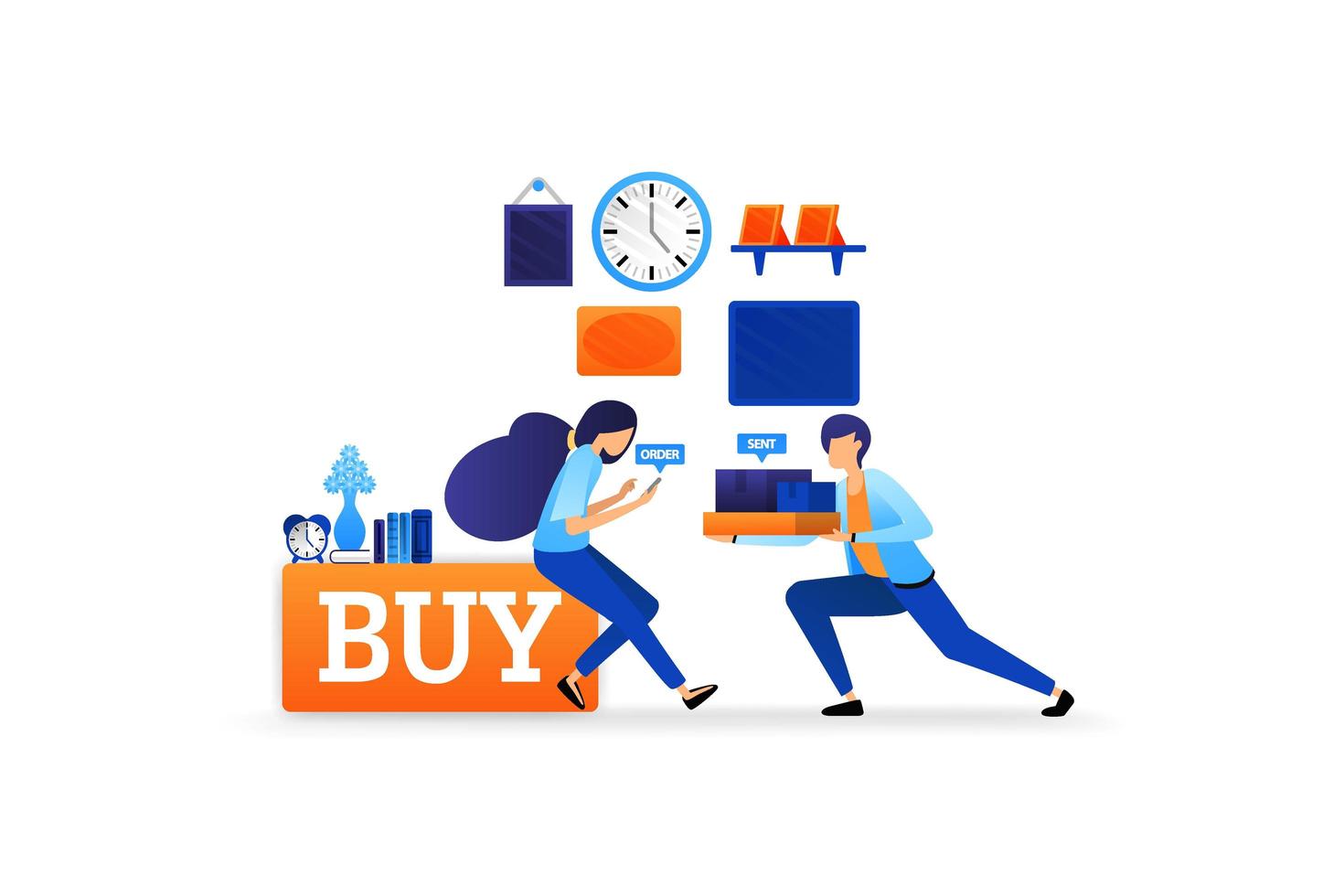 erfarenhet av att köpa varor online med snabb leverans köp nu och handla direkt. e-handel teknik vektor illustration koncept för målsida, webb, ui, banner, flygblad, affisch, mall, bakgrund
