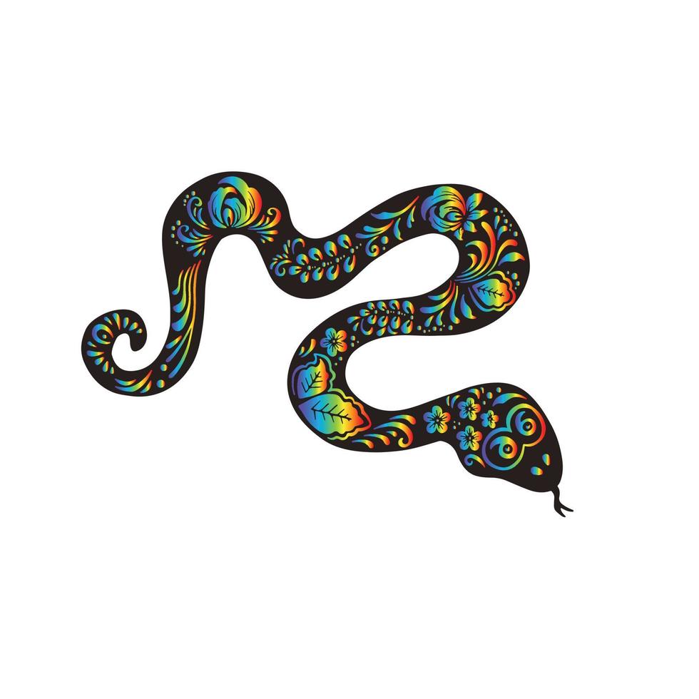svart orm, pytonorm med blommig regnbåge målning, vektor