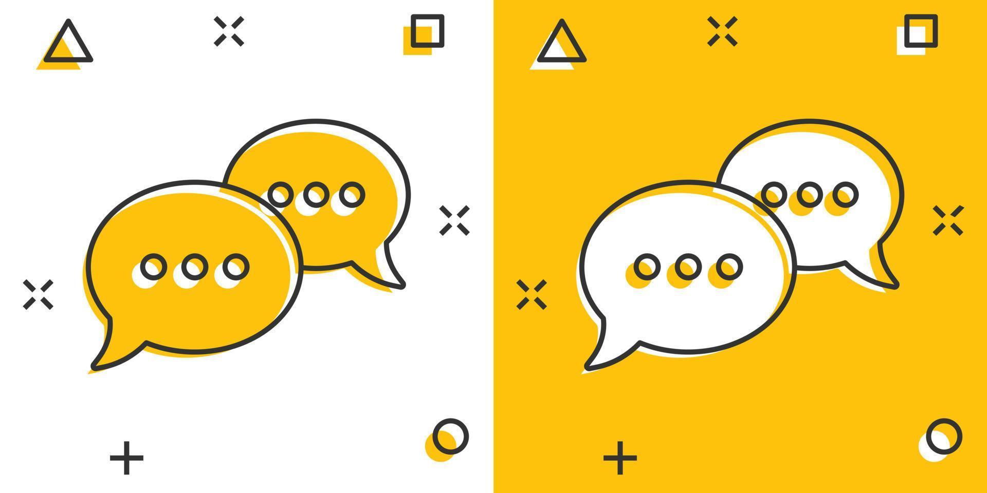tala chatt tecken ikon i komisk stil. Tal bubblor tecknad serie vektor illustration på vit isolerat bakgrund. team diskussion knapp stänk effekt företag begrepp.