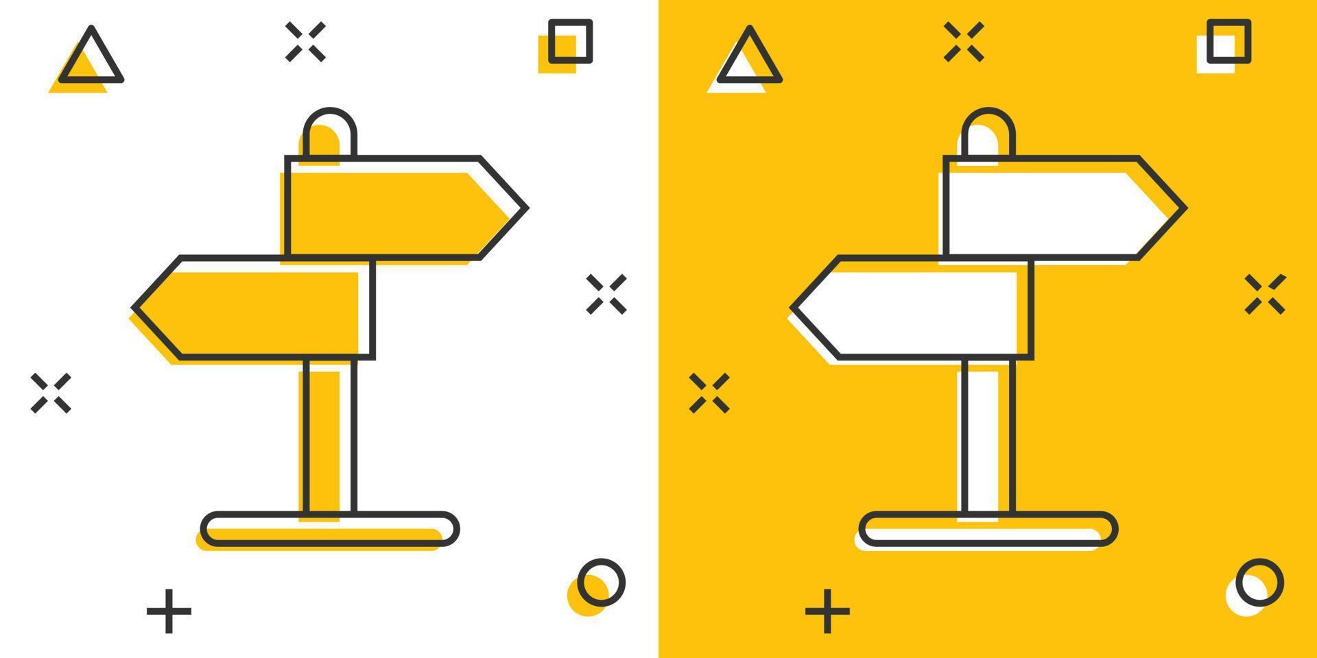 Kreuzung Wegweiser-Symbol im Comic-Stil. Straßenrichtungskarikatur-Vektorillustration auf weißem lokalisiertem Hintergrund. roadsign Splash-Effekt-Geschäftskonzept. vektor