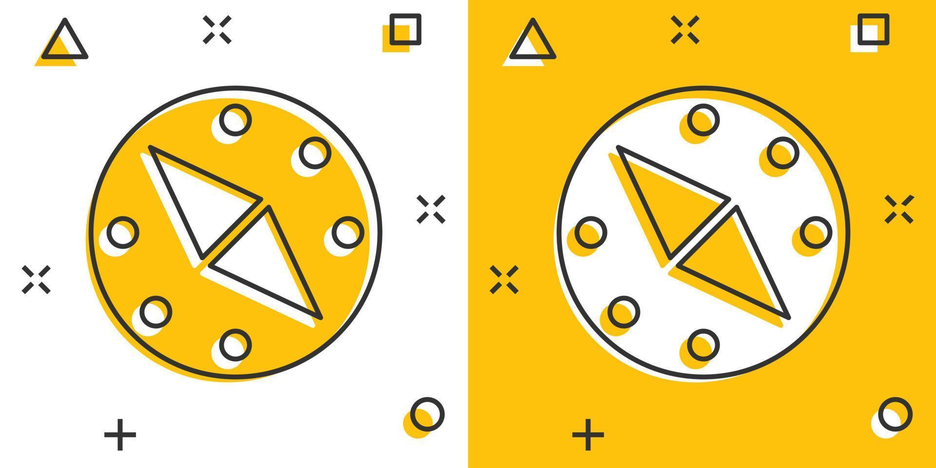 Kompass-Symbol im Comic-Stil. Navigationsausrüstung Cartoon-Vektor-Illustration auf weißem Hintergrund isoliert. Reise Richtung Spritzeffekt Geschäftskonzept. vektor