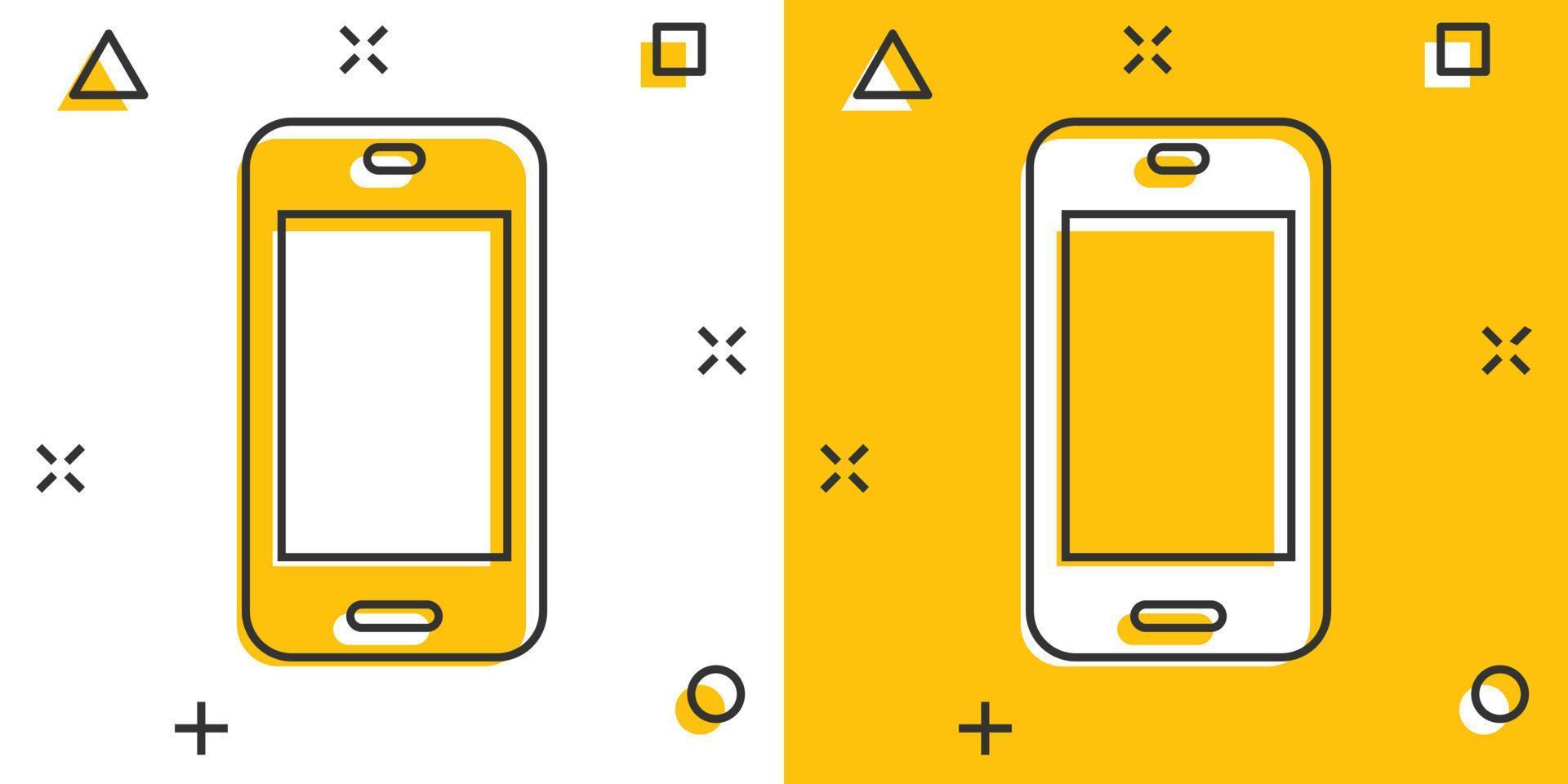Smartphone-Symbol für leeren Bildschirm im Comic-Stil. Handy-Cartoon-Vektorillustration auf weißem, isoliertem Hintergrund. Telefon-Splash-Effekt-Geschäftskonzept. vektor