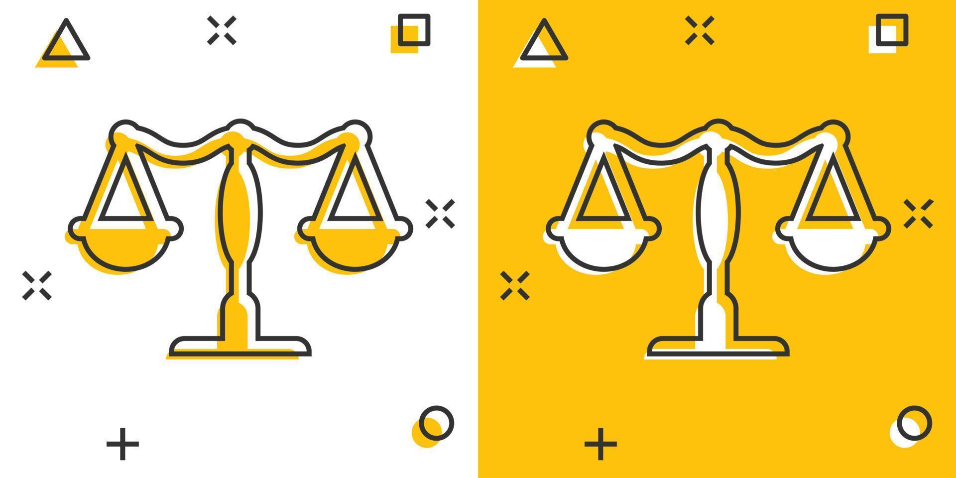 skala balans ikon i komisk stil. rättvisa tecknad serie vektor illustration på vit isolerat bakgrund. dom stänk effekt företag begrepp.