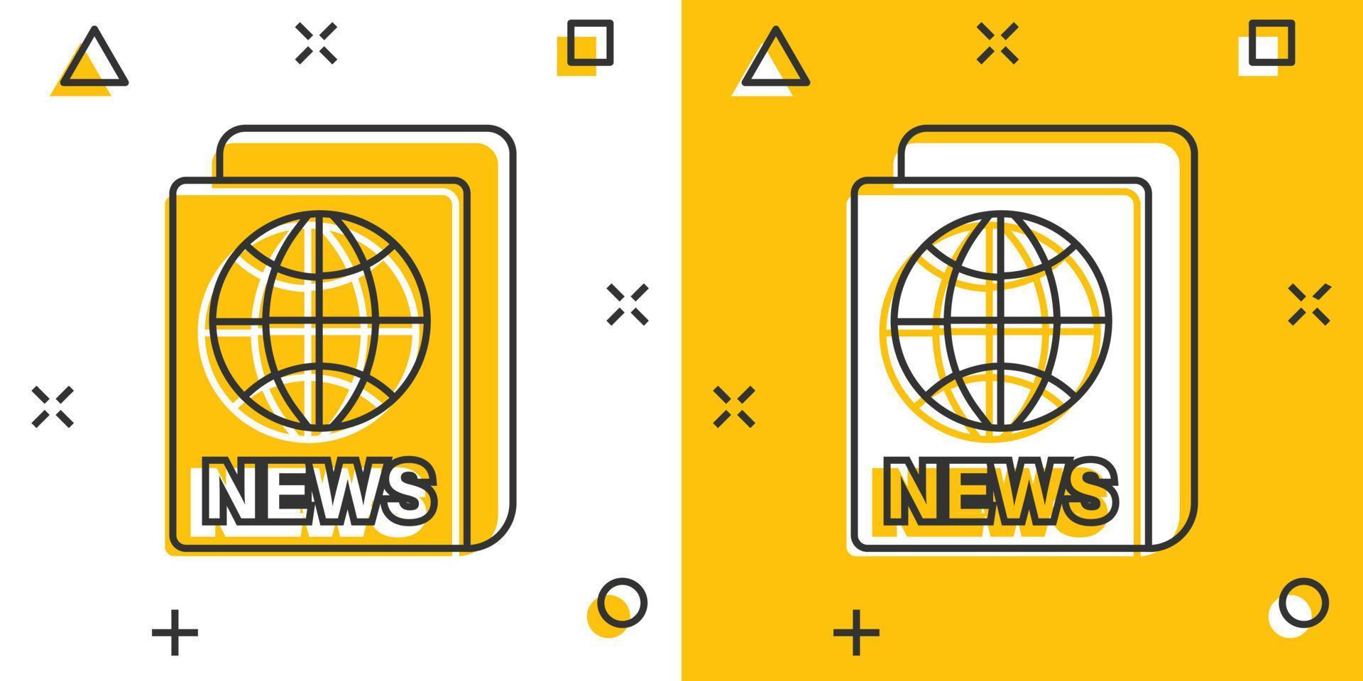 Zeitungssymbol im Comic-Stil. Nachrichtenvektorkarikaturillustration auf weißem lokalisiertem Hintergrund. Newsletter-Geschäftskonzept-Splash-Effekt. vektor