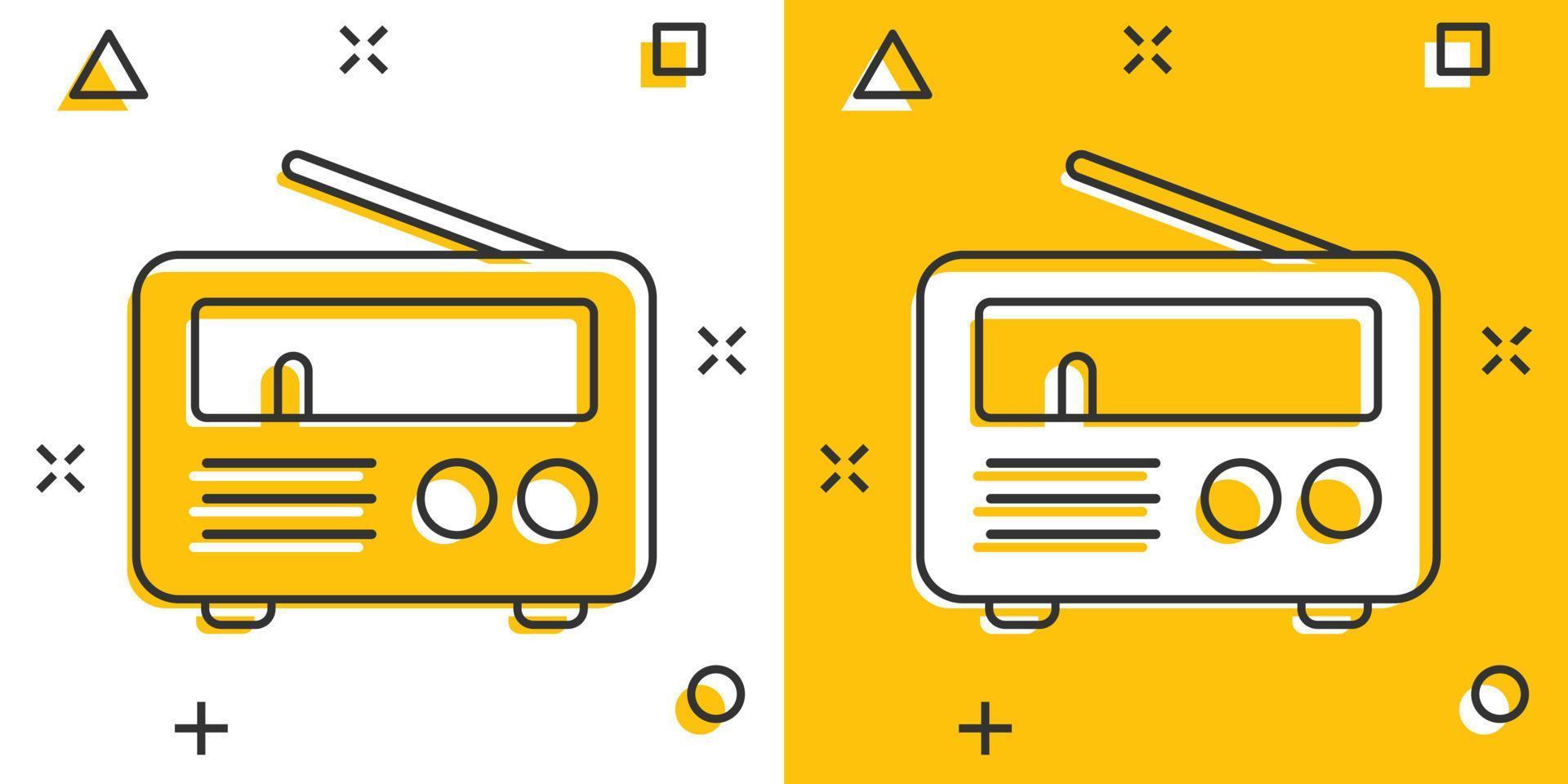 radio ikon i komisk stil. fm utsända tecknad serie vektor illustration på vit isolerat bakgrund. radiosändning stänk effekt företag begrepp.