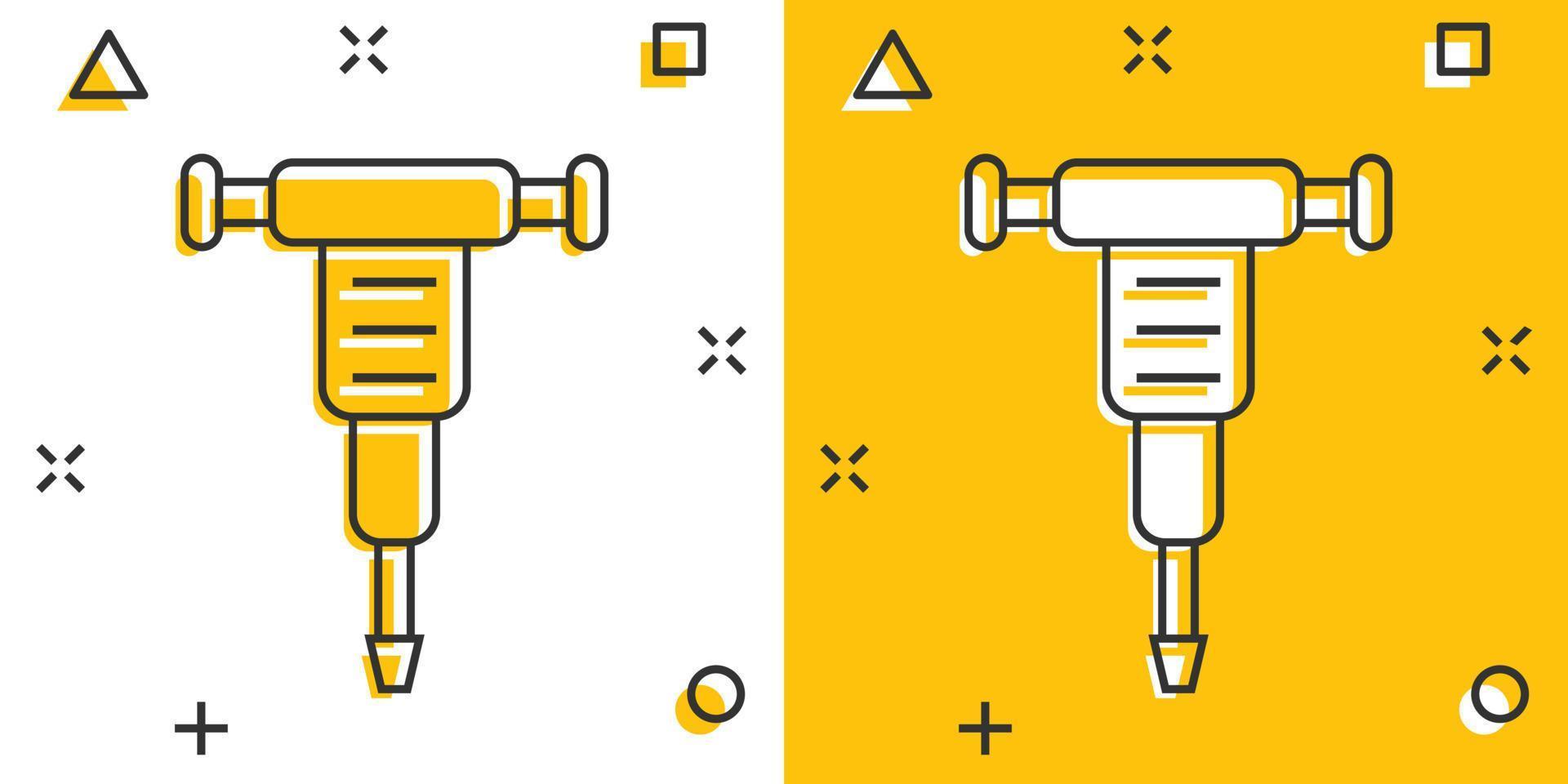 Presslufthammer-Symbol im Comic-Stil. Demolieren Sie die Paketvektorillustration auf weißem, isoliertem Hintergrund. Splash-Effekt-Geschäftskonzept zerstören. vektor