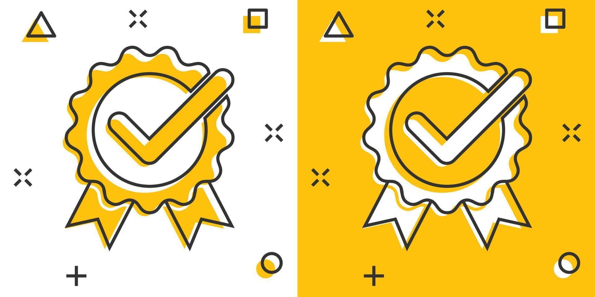 vinnare ikon i komisk stil. rosett tilldela tecknad serie vektor illustration på vit isolerat bakgrund. medalj stänk effekt företag begrepp.