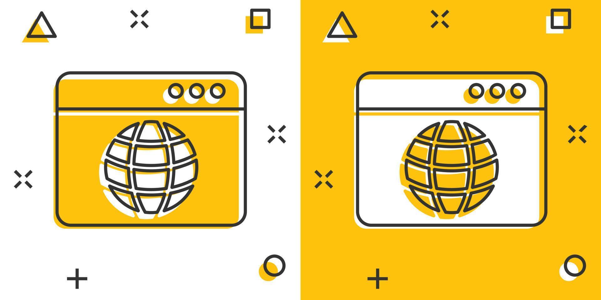 Website-Domain-Symbol im Comic-Stil. globale internetadressenkarikaturvektorillustration auf weißem lokalisiertem hintergrund. Geschäftskonzept mit Server-Splash-Effekt. vektor