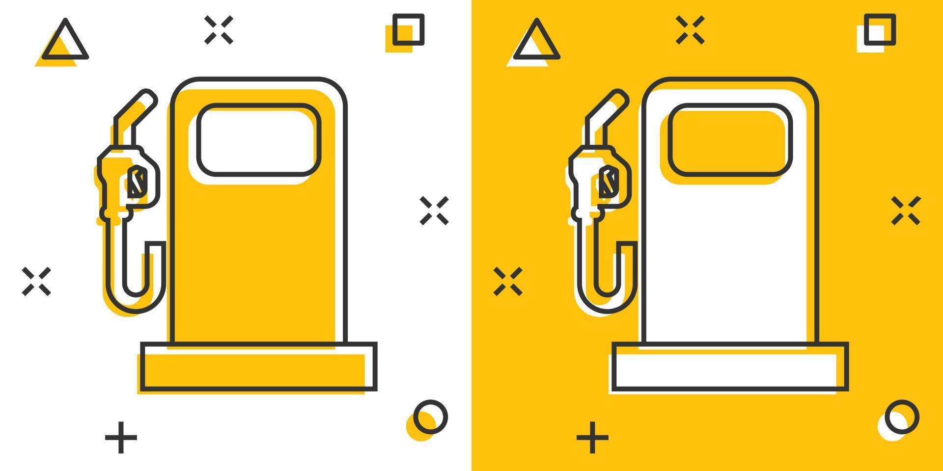 bränsle pump ikon i komisk stil. gas station tecknad serie tecken vektor illustration på vit isolerat bakgrund. bensin stänk effekt företag begrepp.