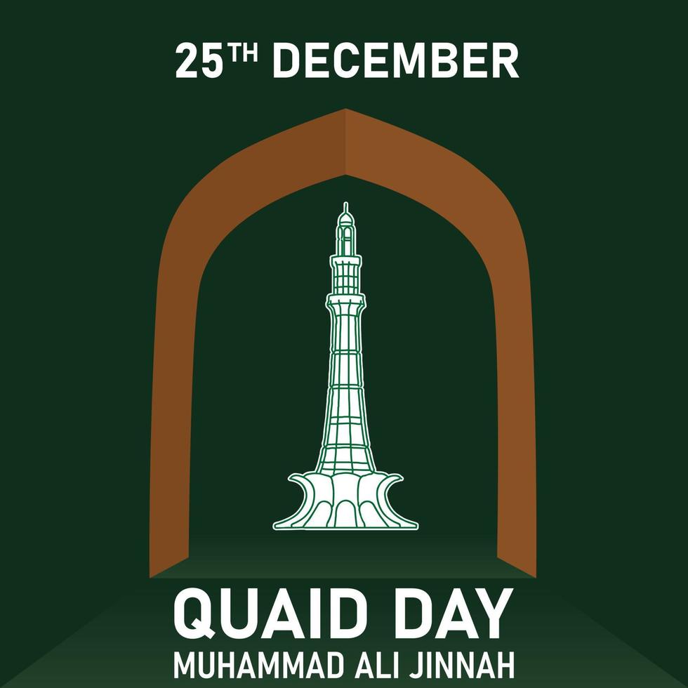 quaid-e-azam dag 25:e december med minar e Pakistan, lahore. social media posta design, en hyllning till de grundare av pakistan vektor