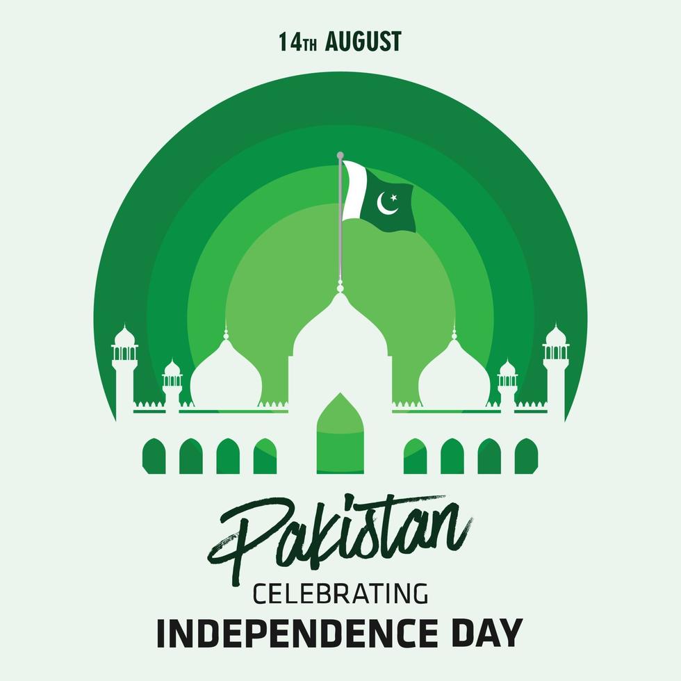 pakistan berühmtes denkmal auf grün-weißem hintergrund. Wahrzeichen der Badshahi-Moschee vektor