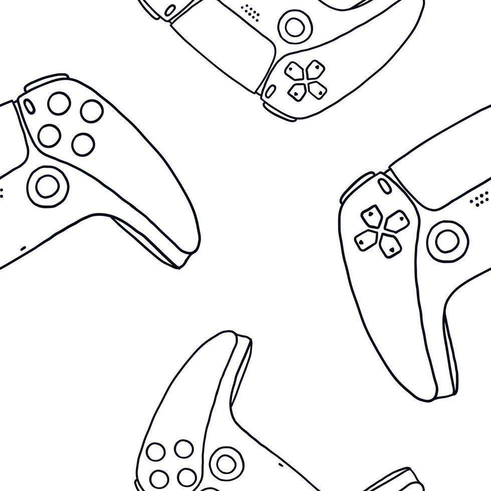 Nahtloses Muster von Gamecontrollern. vektorillustration im flachen stil des handgezeichneten umrisses auf weißem hintergrund vektor