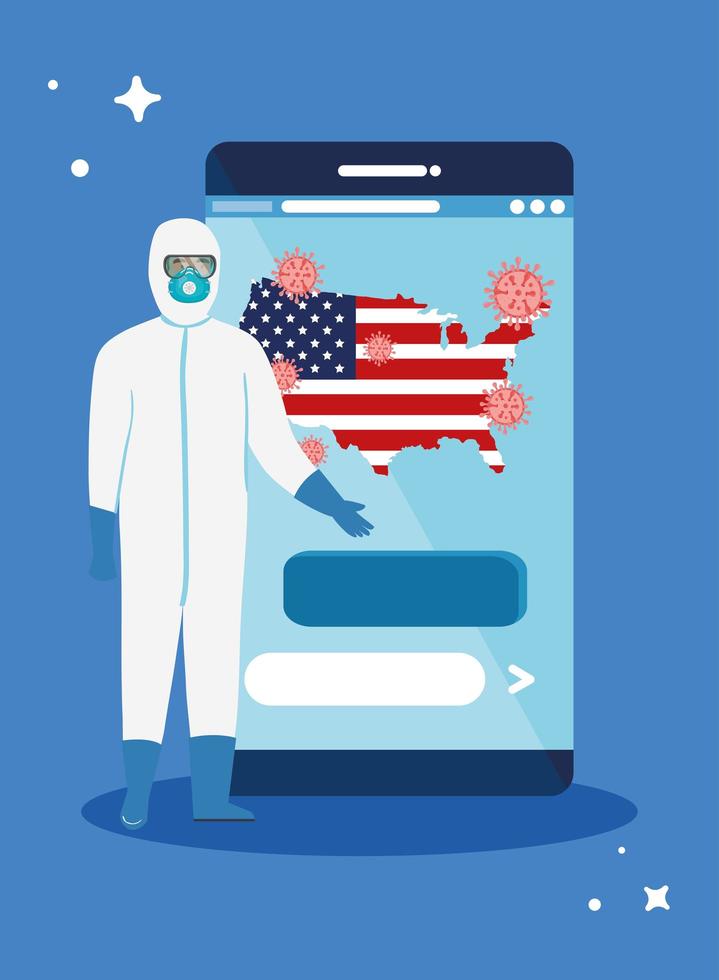 Smartphone mit USA Flagge covid19 Pandemie vektor