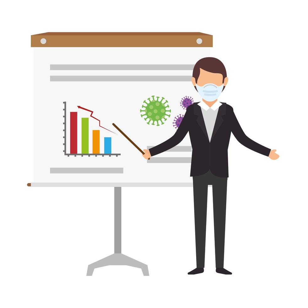 aktiemarknadsvariation av covid 19 med affärsman och infographic vektor