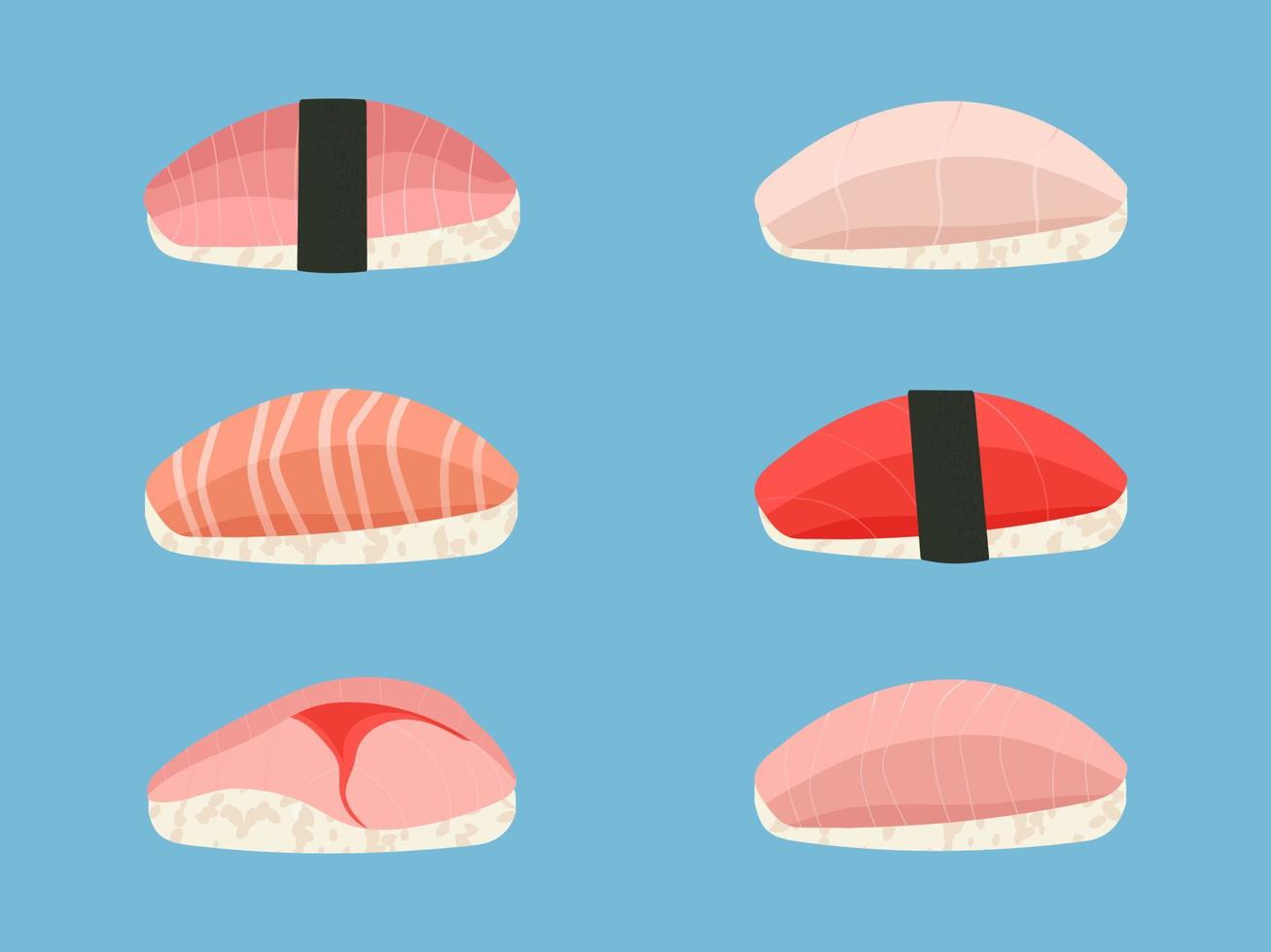 satz verschiedener nigiri-sushi-vektorillustrationen vektor