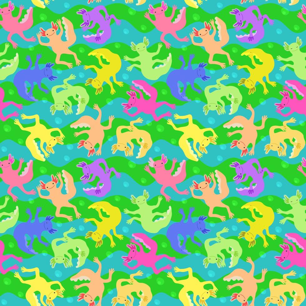 vektor ljusa sömlösa mönster med färgglada axolotls.