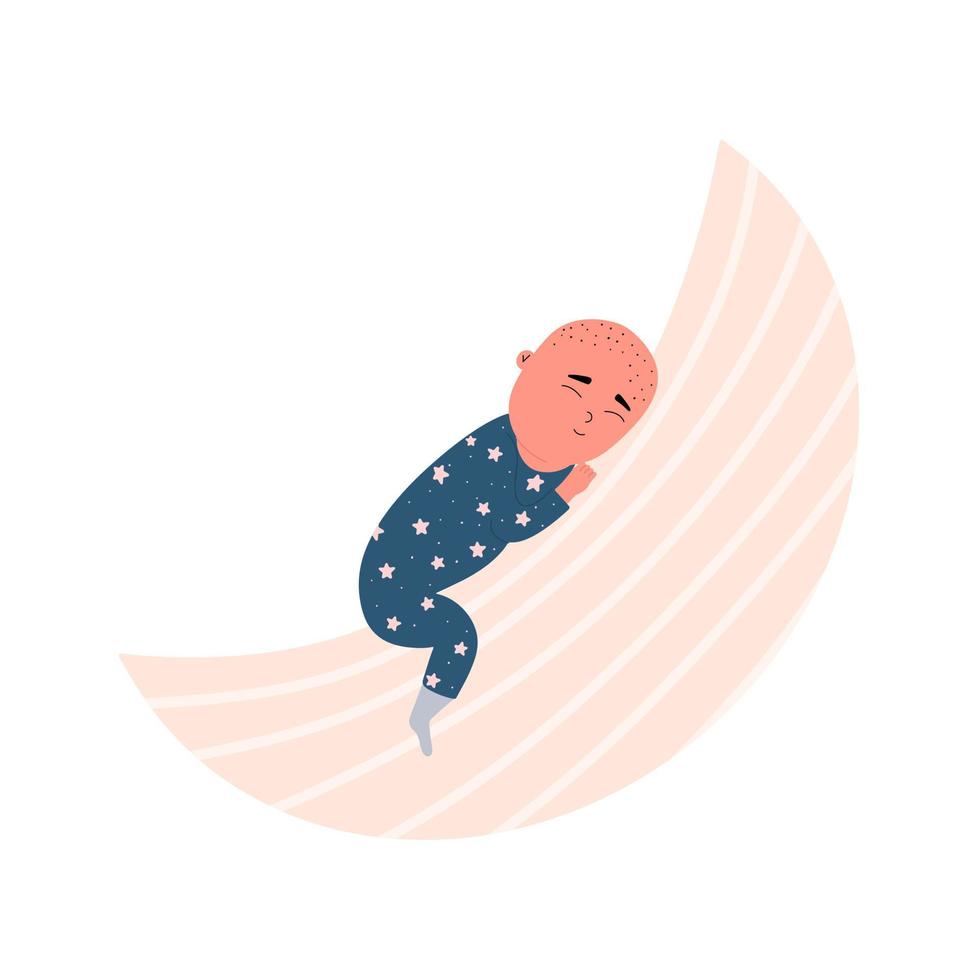 das Baby schläft süß auf der Mondsichel. vektorillustration im flachen stil vektor