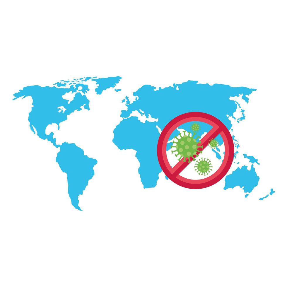 jordkarta med stopp covid19-signal vektor