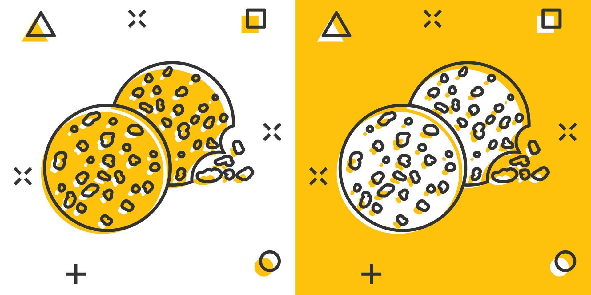 Vektor-Cartoon-Cookie-Symbol im Comic-Stil. Chip Keks Zeichen Abbildung Piktogramm. gebäck plätzchen business splash effekt konzept. vektor