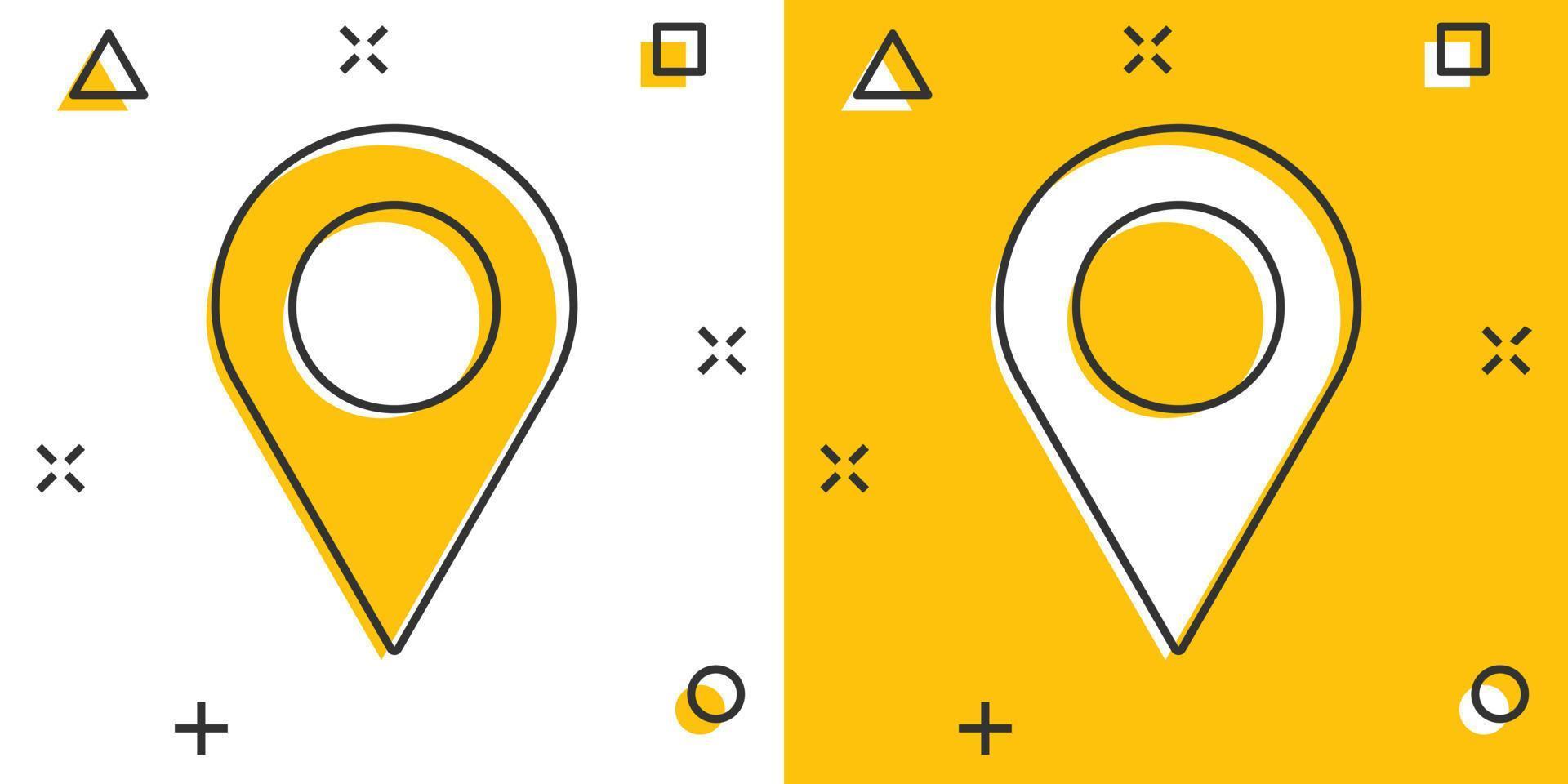 vektor tecknad serie stift plats ikon i komisk stil. navigering Karta, gps tecken illustration piktogram. stift företag stänk effekt begrepp.