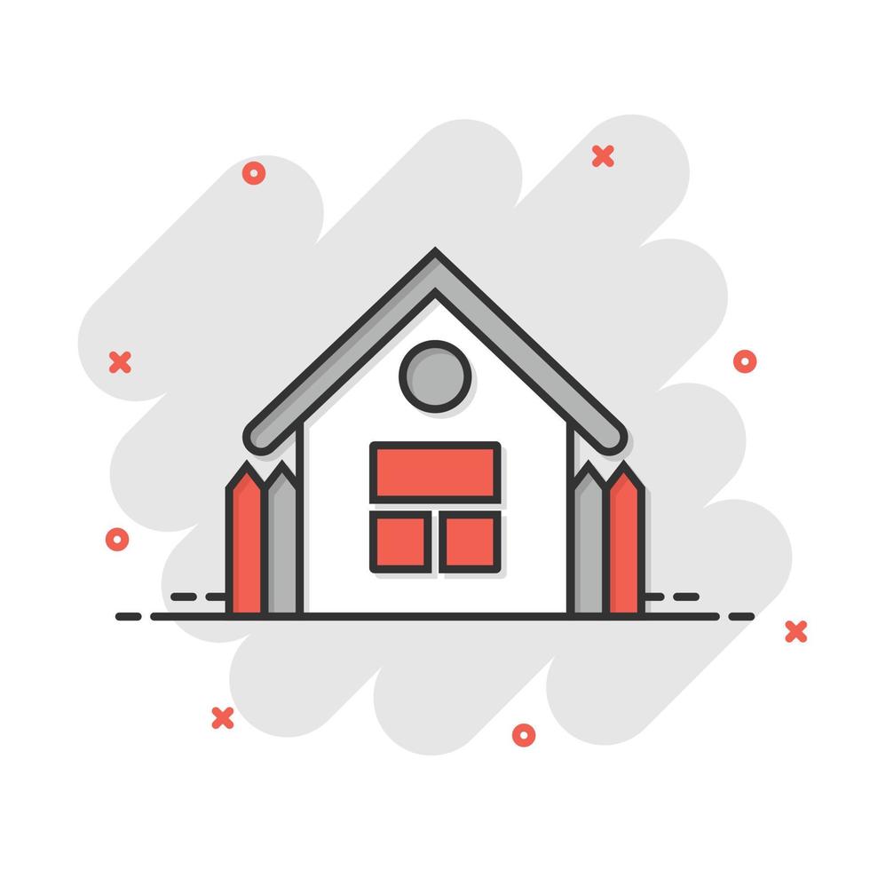 Gebäude-Ikone im Comic-Stil. Hauptkarikatur-Vektorillustration auf weißem lokalisiertem Hintergrund. Haus-Splash-Effekt-Geschäftskonzept. vektor