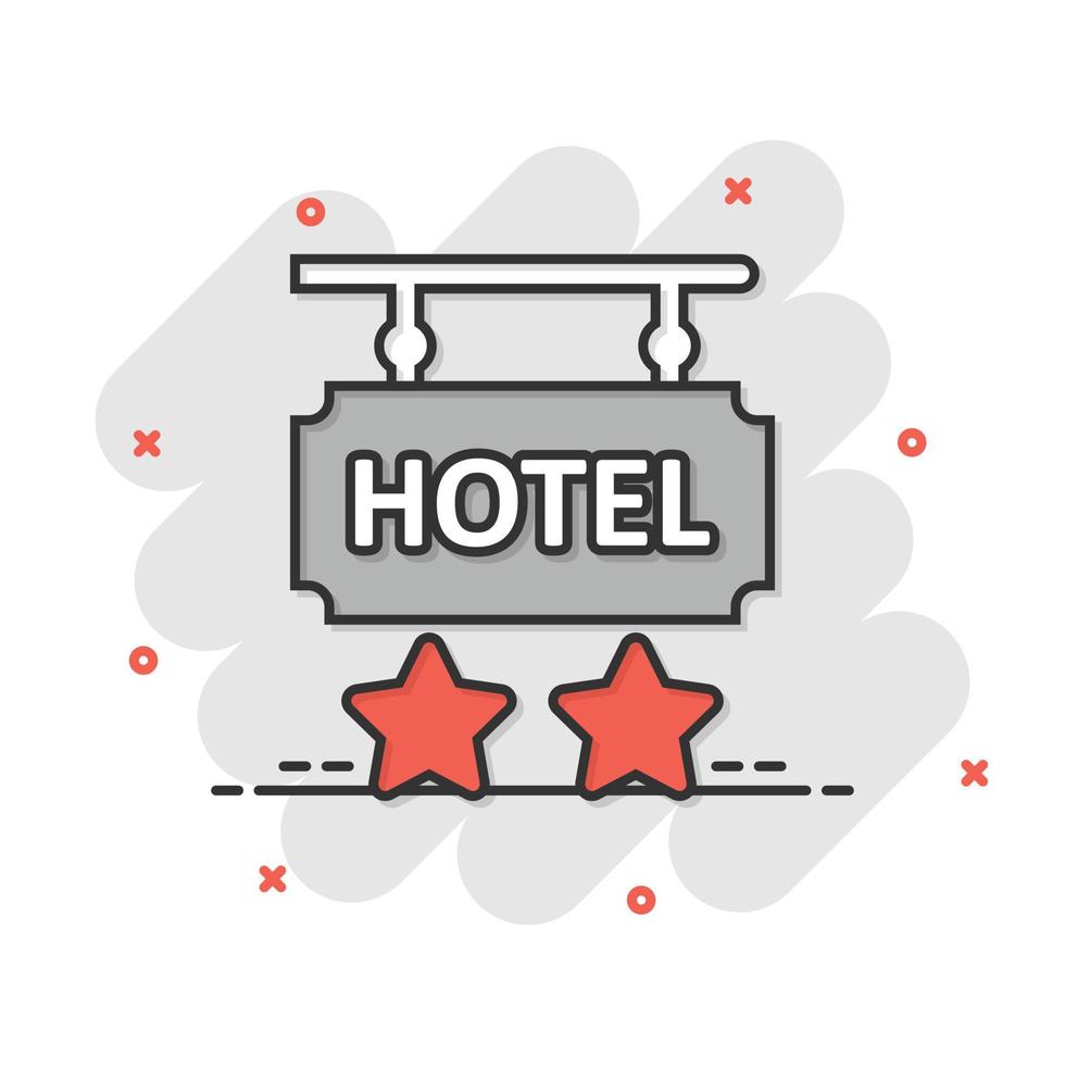 Hotel 2-Sterne-Schild-Symbol im Comic-Stil. Inn Cartoon-Vektor-Illustration auf weißem Hintergrund isoliert. Geschäftskonzept mit Splash-Effekt für Hostelzimmerinformationen. vektor