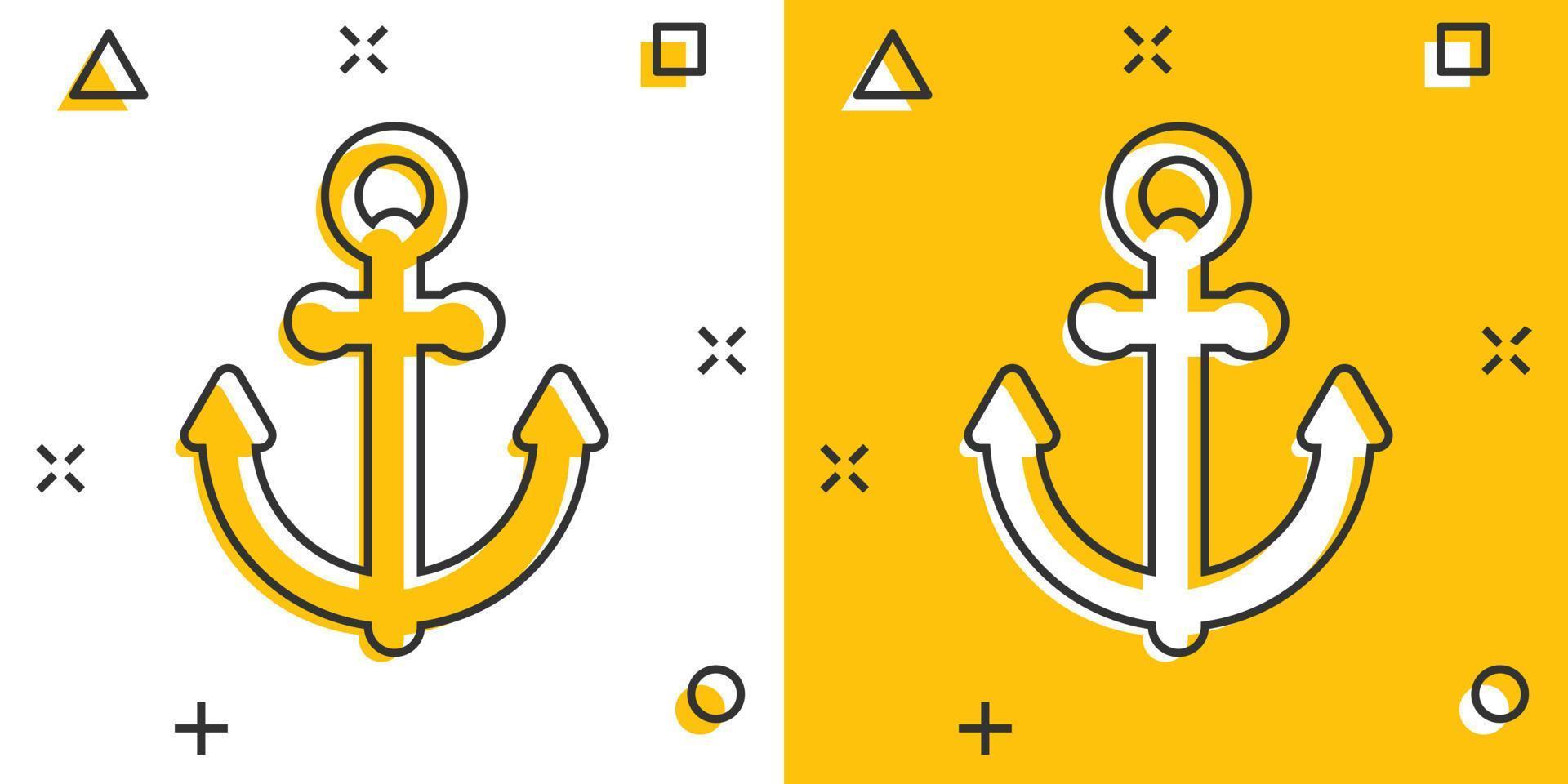 båt ankare ikon i komisk stil. fartyg krok tecknad serie vektor illustration på vit isolerat bakgrund. fartyg Utrustning stänk effekt företag begrepp.
