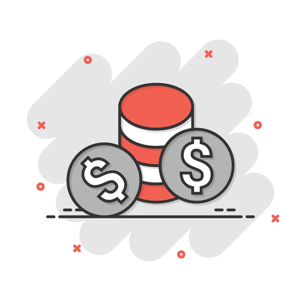 Münzen-Stapel-Symbol im Comic-Stil. Dollarmünze Cartoon-Vektor-Illustration auf weißem Hintergrund isoliert. Geschäftskonzept mit gestapeltem Splash-Effekt. vektor