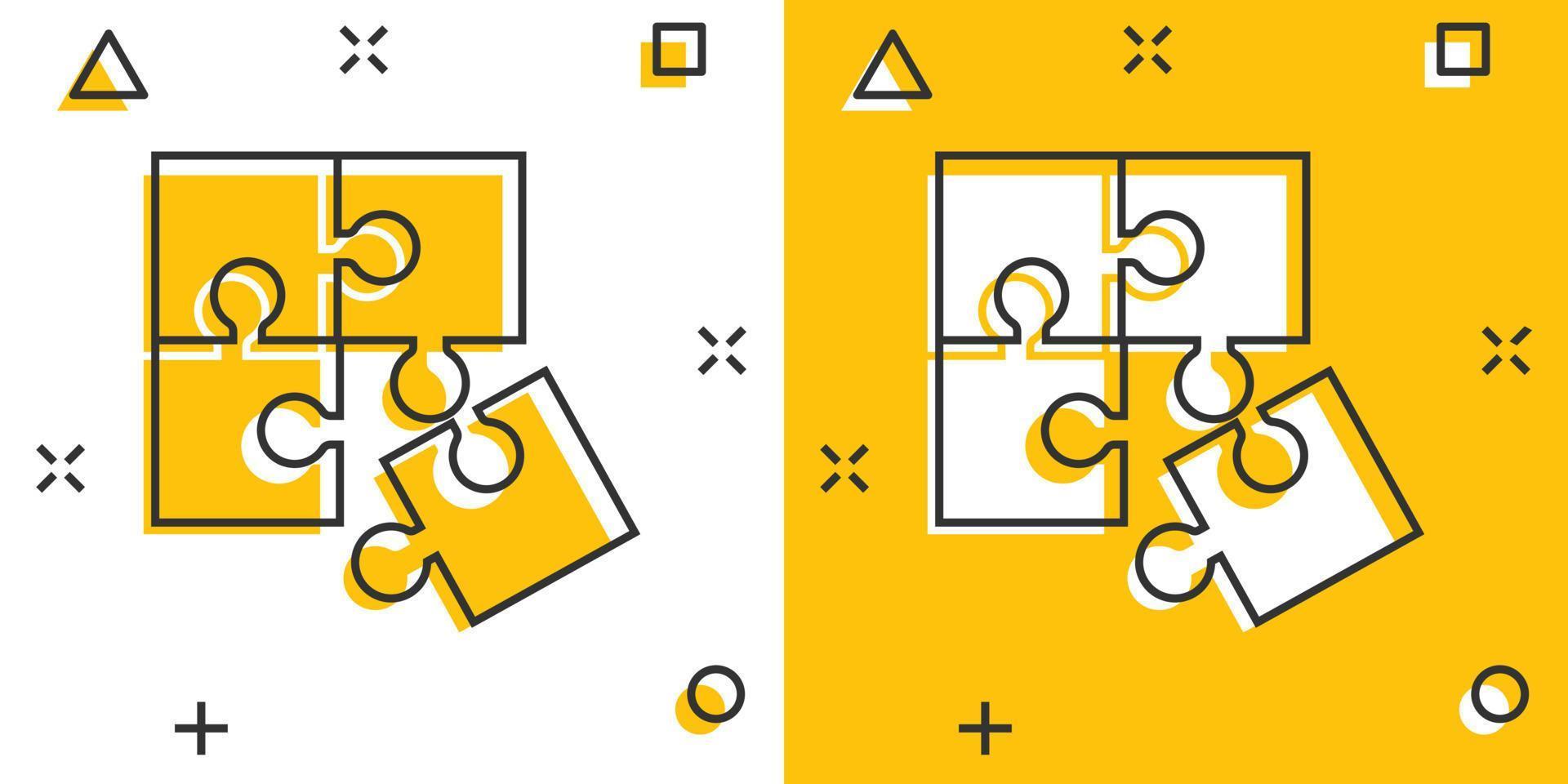 Cartoon-Puzzle-Symbol im Comic-Stil. Puzzlezeichen-Illustrationspiktogramm. Spielzeugspiel splash Geschäftskonzept. vektor