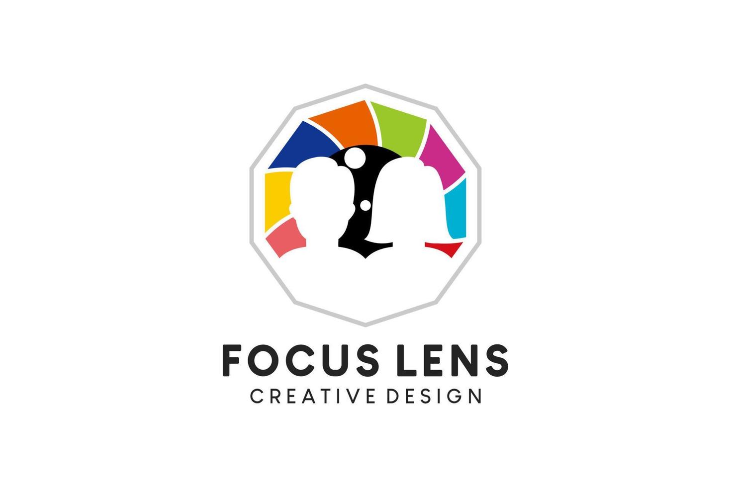 Fotografie-Logo-Design, Fotografie-Objektiv-Symbol mit Silhouetten-Fokus-Stil für männliche und weibliche Menschen vektor