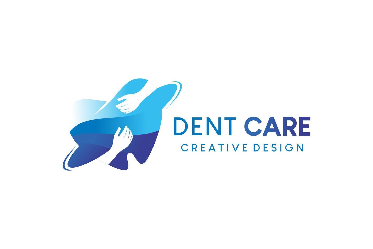 Zahnpflege-Logo-Design, Zahnklinik, Zahnsymbol im Stil der Umarmung der Hände vektor