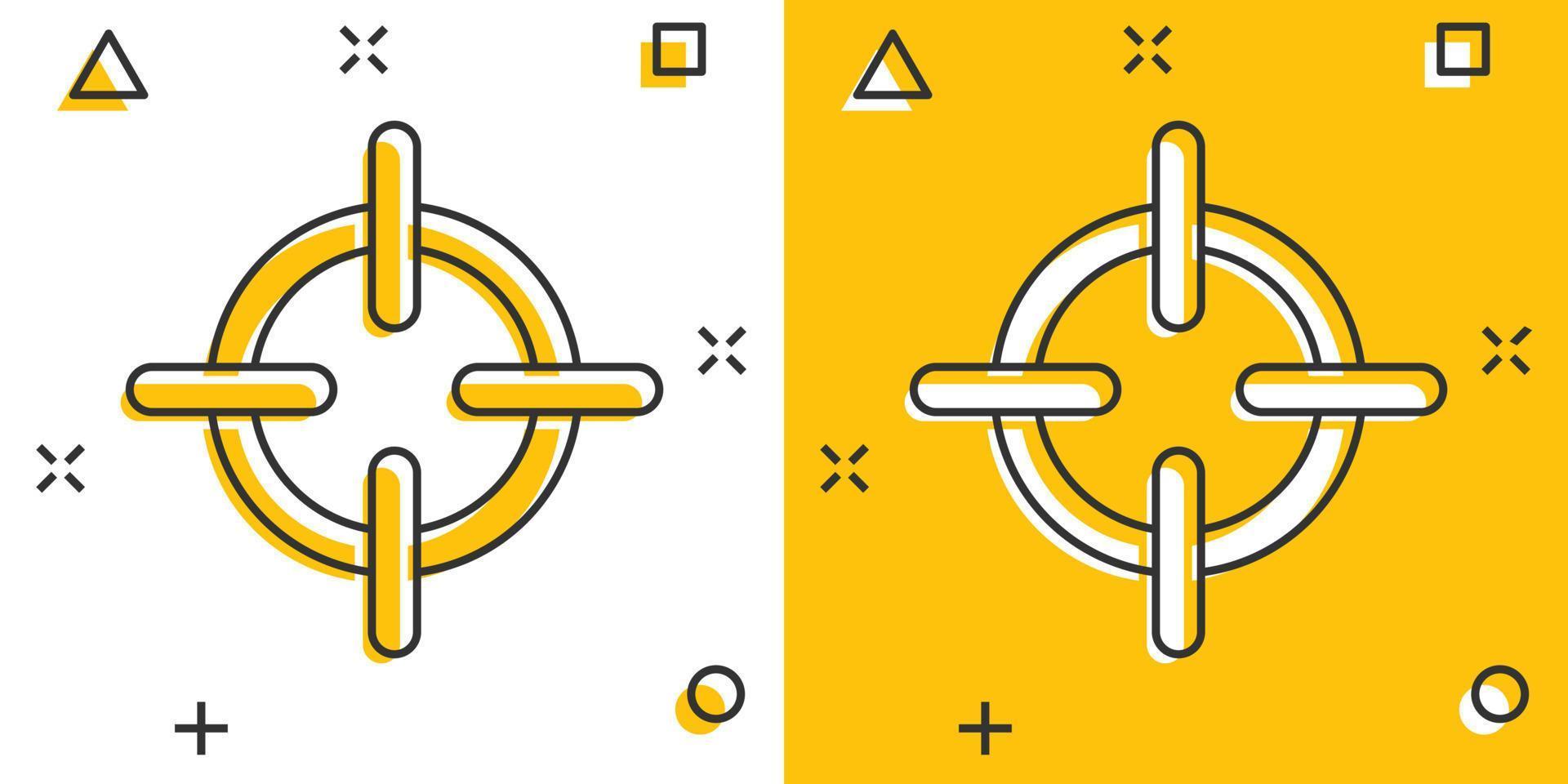 vektor tecknad serie mål syfte ikon i komisk stil. dart spel tecken illustration piktogram. Framgång företag stänk effekt begrepp.