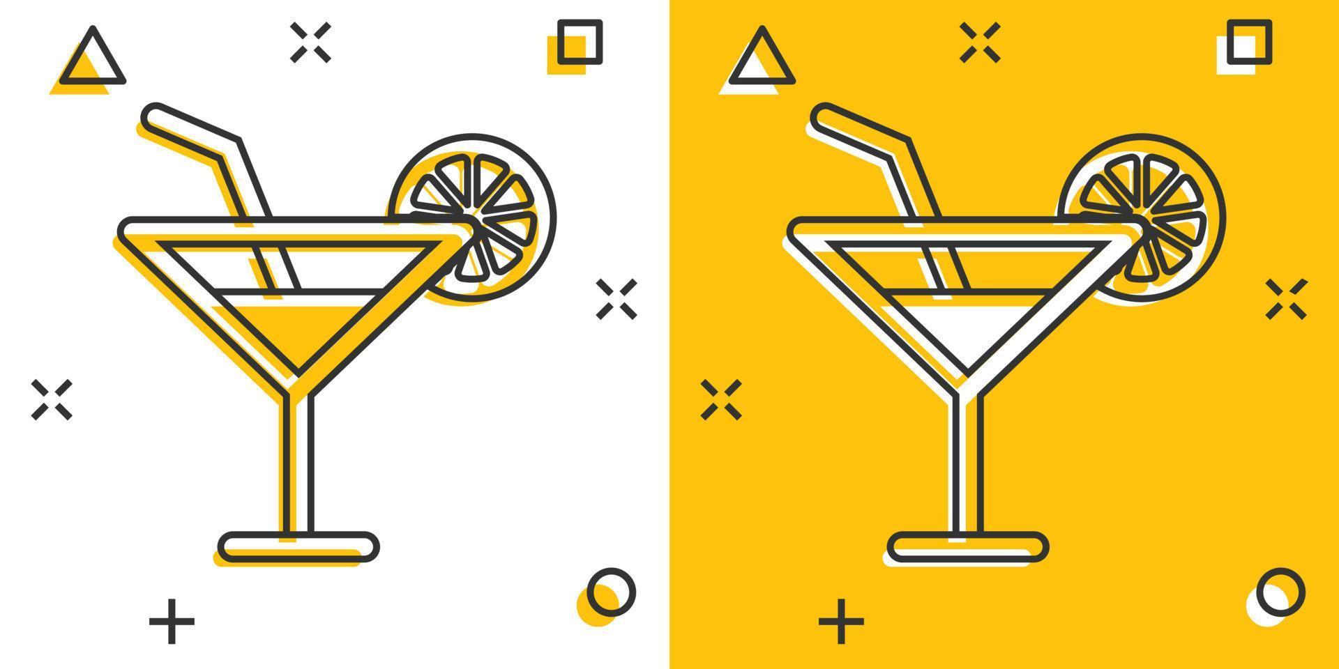 alkohol cocktail ikon i komisk stil. dryck glas vektor tecknad serie illustration på vit isolerat bakgrund. Martini flytande företag begrepp stänk effekt.