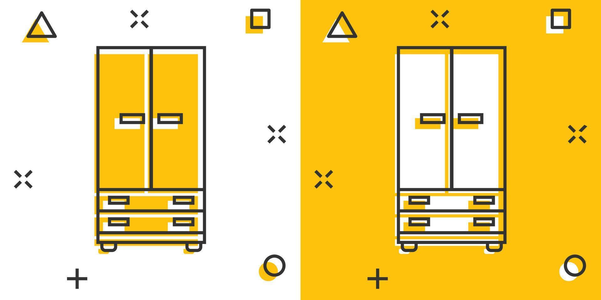 Vektor-Cartoon-Schrank-Symbol im Comic-Stil. Möbel Zeichen Abbildung Piktogramm. Kabinett Business-Splash-Effekt-Konzept. vektor