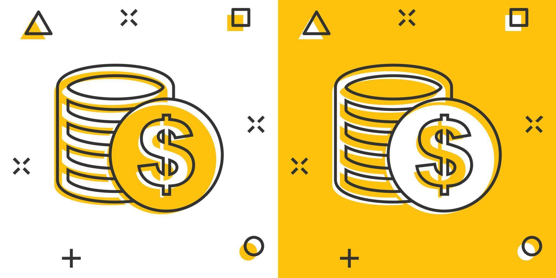 Cartoon-Geldmünzen-Symbol im Comic-Stil. Dollarmünzenzeichen-Illustrationspiktogramm. Währungsgeschäftskonzept. vektor