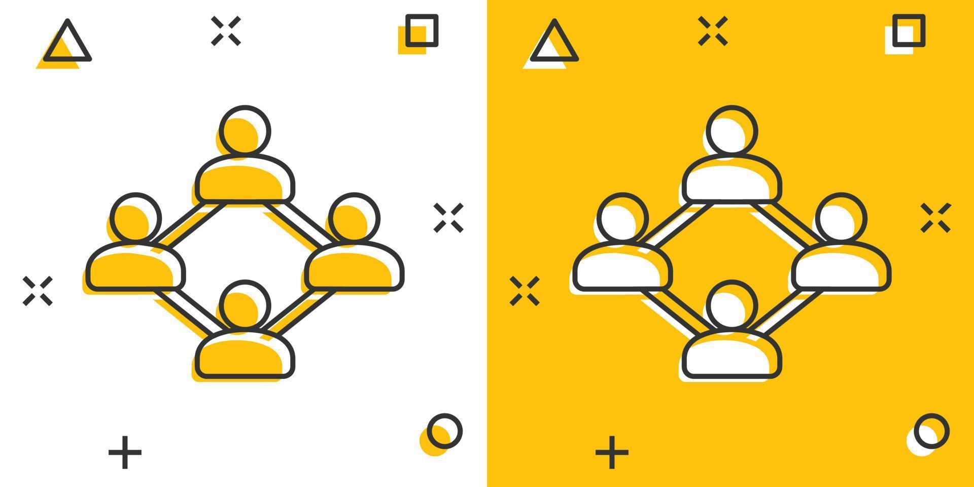 vektor tecknad serie social nätverk ikon i komisk stil. människor förbindelse tecken illustration piktogram. nätverk företag stänk effekt begrepp.