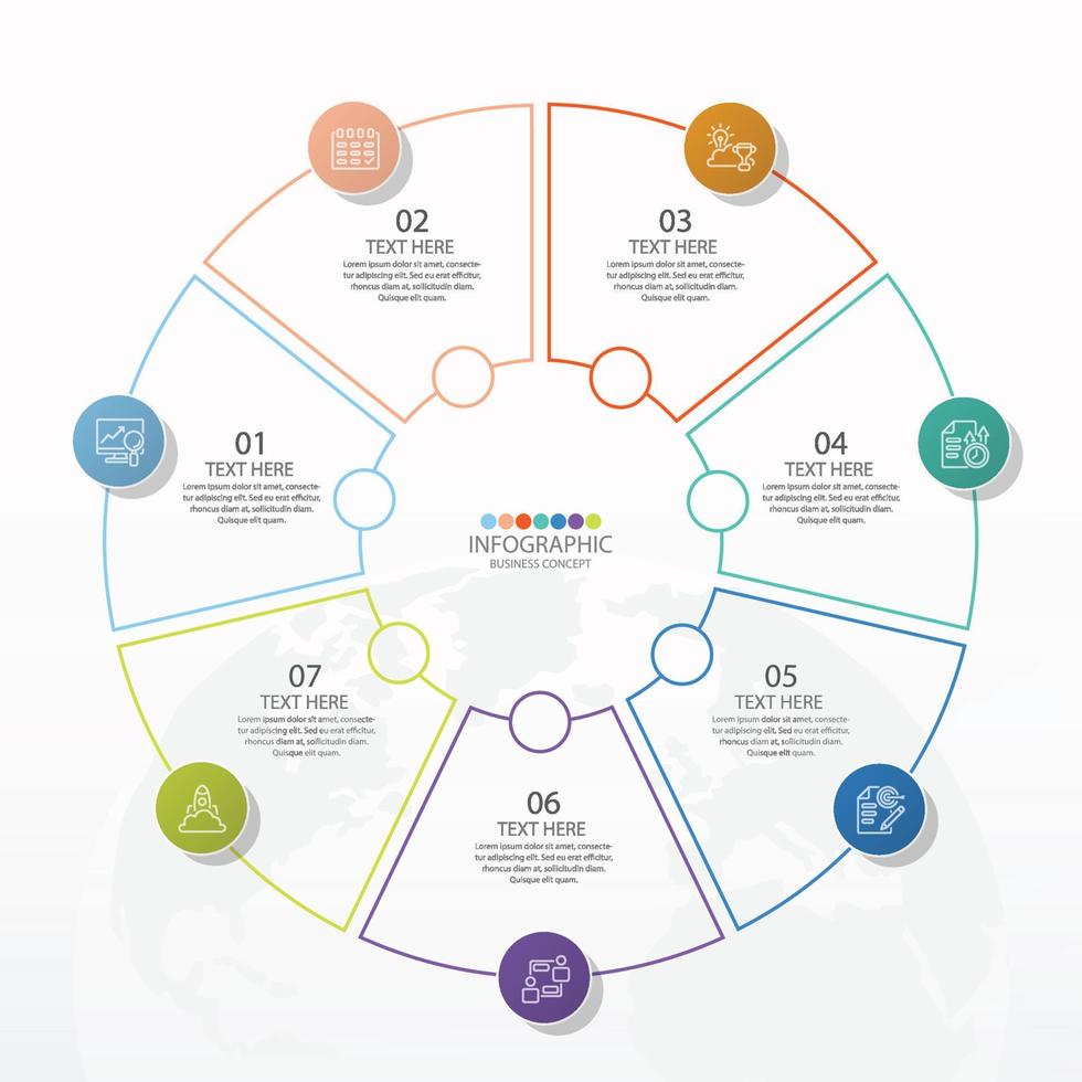 Infografik mit 7 Schritten, Prozess oder Optionen. vektor