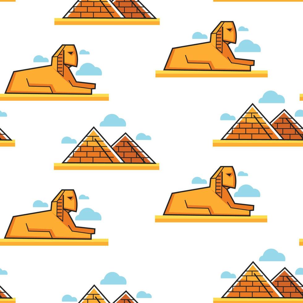 Sphinx und Pyramide ägyptische Architektur und Wahrzeichen nahtloses Muster vektor