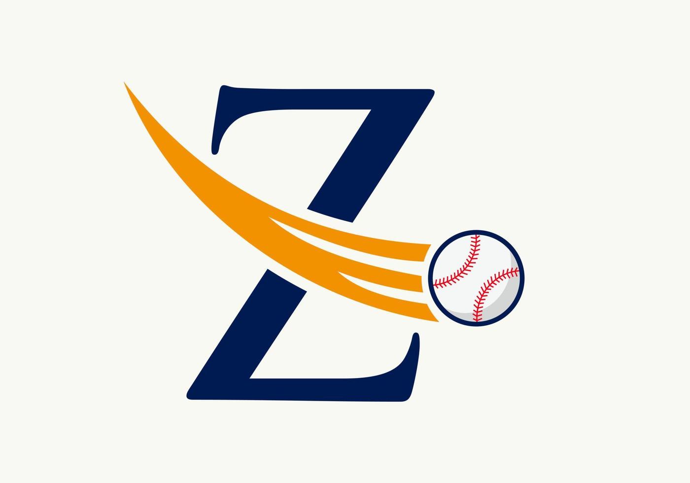 Buchstabe z Baseball-Logo-Konzept mit beweglicher Baseball-Icon-Vektorvorlage vektor