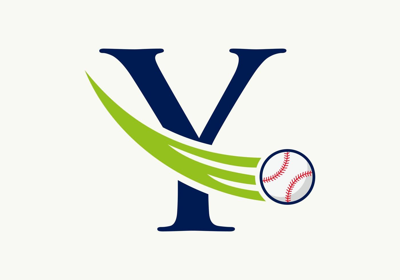 Buchstabe y Baseball-Logo-Konzept mit beweglicher Baseball-Icon-Vektorvorlage vektor