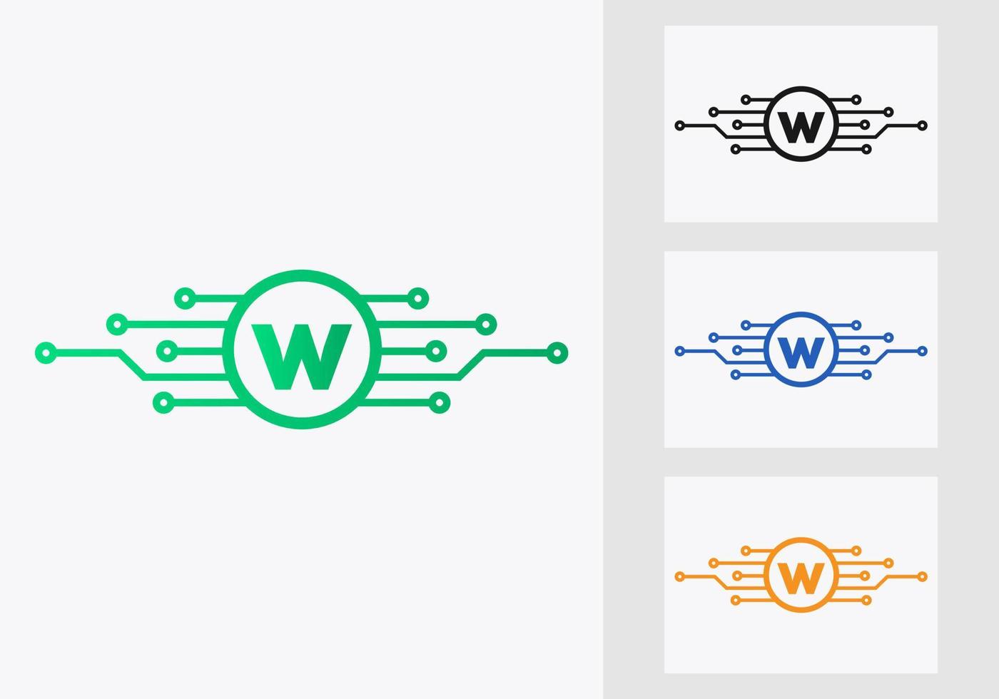 brev w teknologi logotyp design mall. nätverk logotyp design vektor