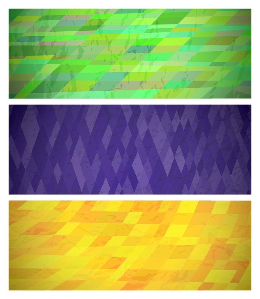 abstrakt bakgrund med färgrik rektanglar. uppsättning av tre skön trogen dynamisk geometrisk baner design mönster. vektor illustration