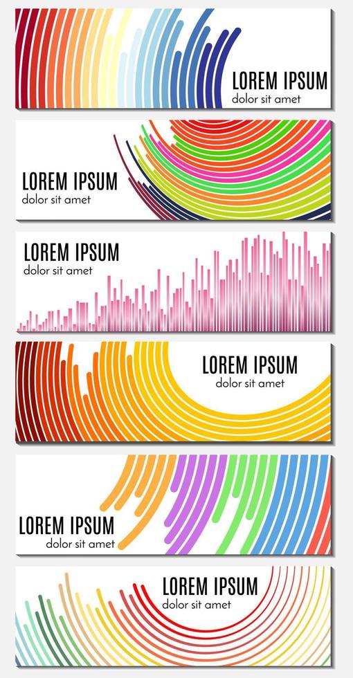 uppsättning av sex färgrik abstrakt rubrik banderoller med böjd rader och plats för text. vektor bakgrunder för webb design.