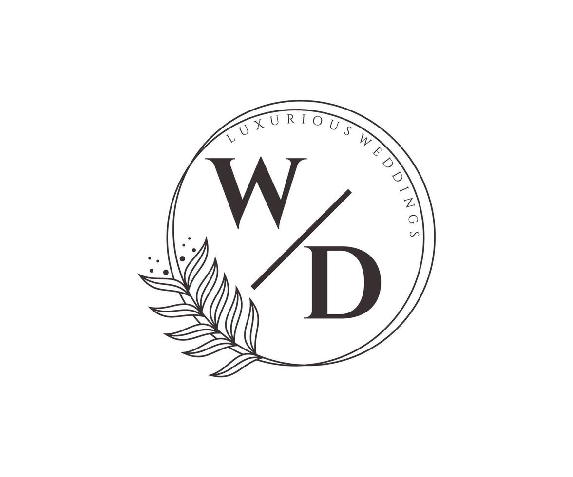 wd initialer brev bröllop monogram logotyper mall, hand dragen modern minimalistisk och blommig mallar för inbjudan kort, spara de datum, elegant identitet. vektor